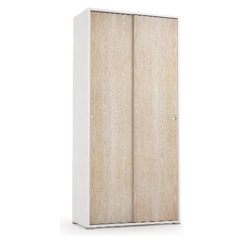 Terraneo SLIDE Armadio 2 Ante scorrevoli Bianco e Rovere (90cm) Mobile KIT