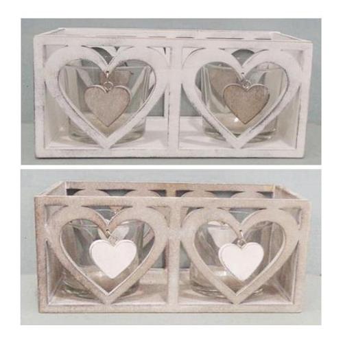 Amicasa Porta candela Tealight Rett.2Bicch.Cuore Art.9 Assortito