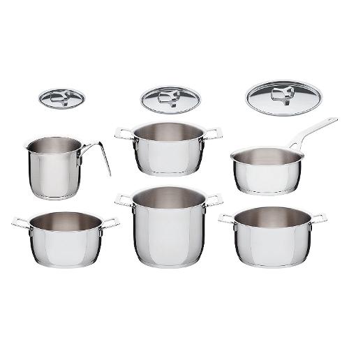 Alessi Batteria pentole Inox 9 pz POTS & PANS Cromo lucido AJM100S9