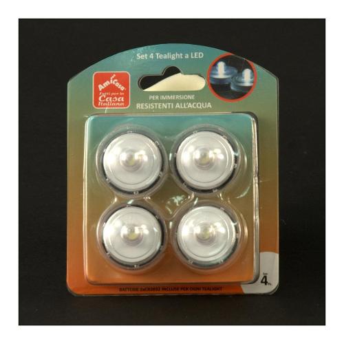 Amicasa Set candele 4 pz Tealight Immersione Led Bianco Art.7