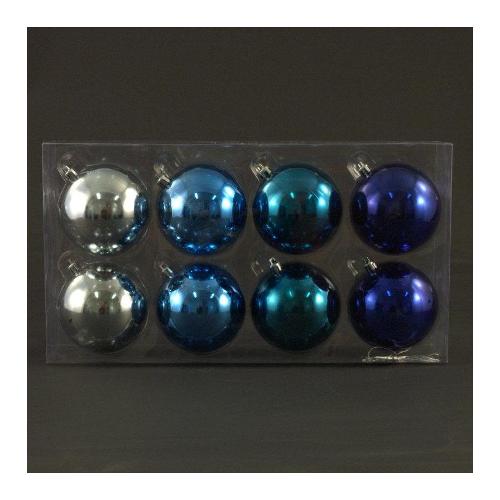 Amicasa Set palline albero Natale (8pz-8cm) Plastica Sfera Mix Blu e Argento 116