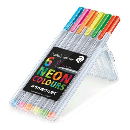 Staedtler Set penne a sfera cappuccio 6 pz tratto Super fine 0,3 mm Fineliner Neon TRIPLUS Colori assortiti 334SB6CS3