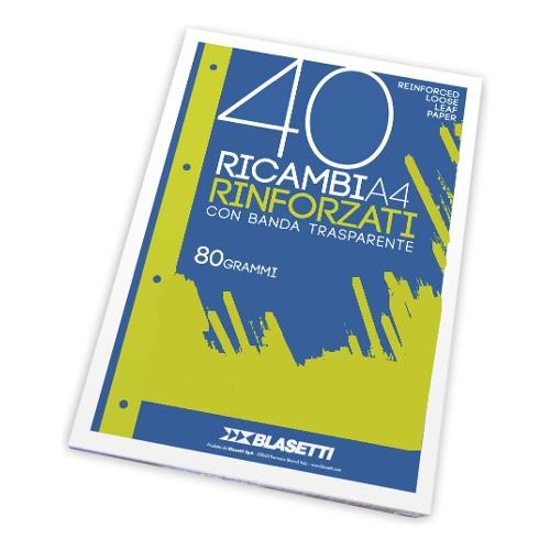 Blasetti Fogli ad anelli Rinforzati A4 nessuna rigatura 2339 Confezione da 40 fg