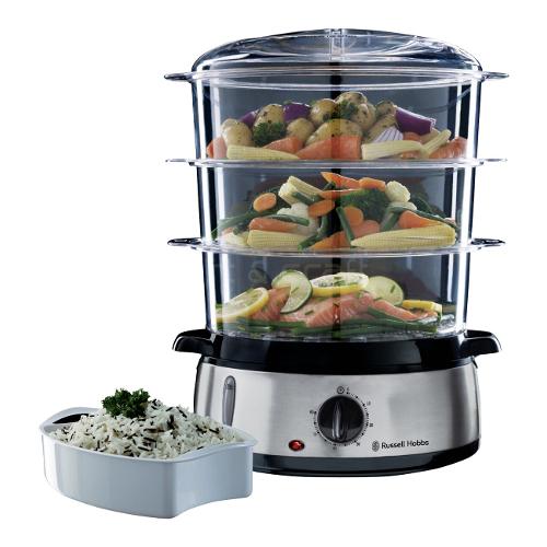 Russell Hobbs Vaporiera elettrica COOK@HOME 3 Vaschette 800 W Inox e Black 19270 56