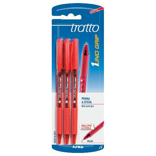 Fila Set penne a sfera apertura rotazione 3 pz tratto Medio - 0,5 mm TRATTO UNO GRIP Rosso 043202
