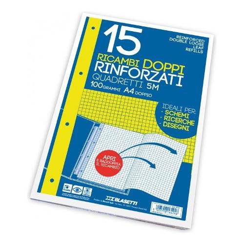 Blasetti Fogli ad anelli Rinforzati A4 quadretti 5 mm 6424 Confezione da 15 fg