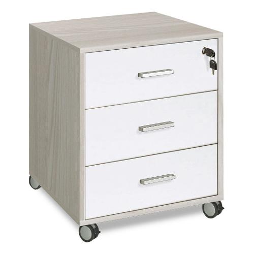 Sarmog QUADRANTE 733 Cassettiera ufficio 3 Cassetti Olmo chiaro e Bianco fiammato (50cm)