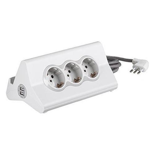 Bticino Multipresa tavolo 3 uscite; 2 prese USB Bianco S3713DBU