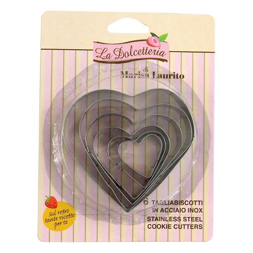 Stampo biscotti 6pz Set Cuore Misure Assortite LA DOLCETTERIA Cromato 5036