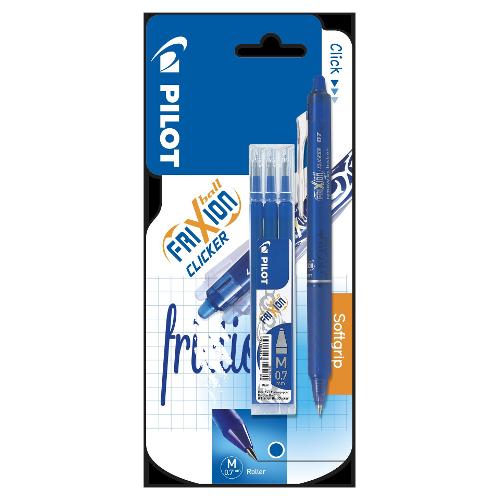 Pilot Penna cancellabile sfera scatto con ricambi tratto Medio - 0,7 mm 3 refill Clicker FRIXION Blu gel 3802159
