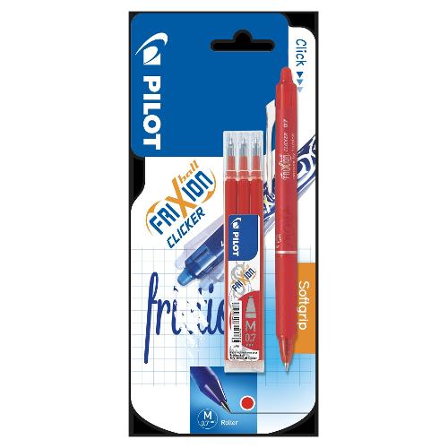 Pilot Penna cancellabile sfera scatto con ricambi tratto Medio - 0,7 mm 3 refill Clicker FRIXION Rosso gel 3802166