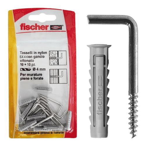 Fischer Set tasselli plastica, gancio appendiquadri (4 mm) SX 4 G K Silver 541978
