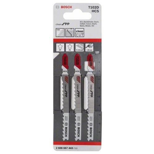 Bosch Set lame seghetto alternativo Per plastica T102D 3 pz 100 mm 2608667443
