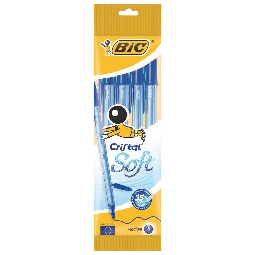 Penne a sfera Soft CRISTAL 4 pz Blu Easy glide tratto Medio - 1,2 mm 918527