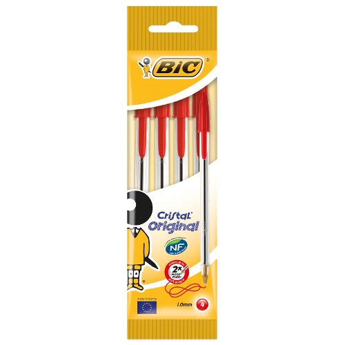 Bic Set penne a sfera cappuccio 4 pz tratto Medio - 1,0 mm Original CRISTAL Rosso 8308611