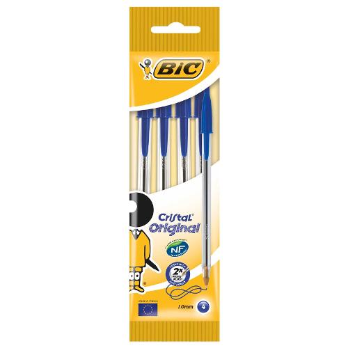 Bic Set penne a sfera cappuccio 4 pz tratto Medio - 1,0 mm Original CRISTAL Blu 8308601