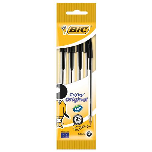 Bic Set penne a sfera cappuccio 4 pz tratto Medio - 1,0 mm Original CRISTAL Nero 8308591