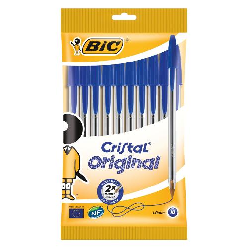 Bic Set penne a sfera cappuccio 10 pz tratto Medio - 1,0 mm Original CRISTAL Blu 830863