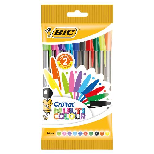 Bic Set penne a sfera cappuccio 10 pz tratto Medio - 1,6 mm Multi Colour CRISTAL Colori assortiti 943437