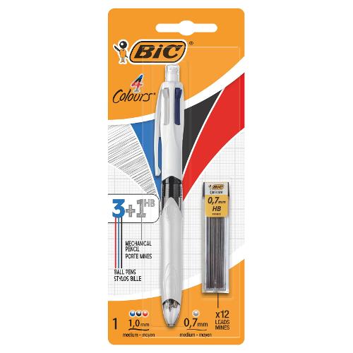 Bic Penna sfera multicolore con portamine 3+1 4COLOURS tratto Medio 1,0 mm  Nero, blu, e rosso 942103
