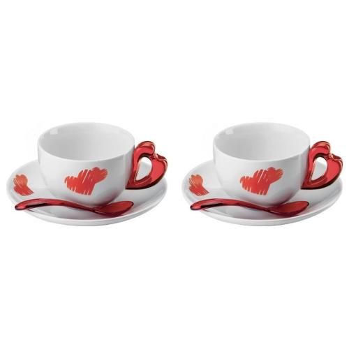 Set tazze cappuccino 2pz LOVE con piattino Bianco e Rosso 16 x 7,5 cm 200ml  11440065