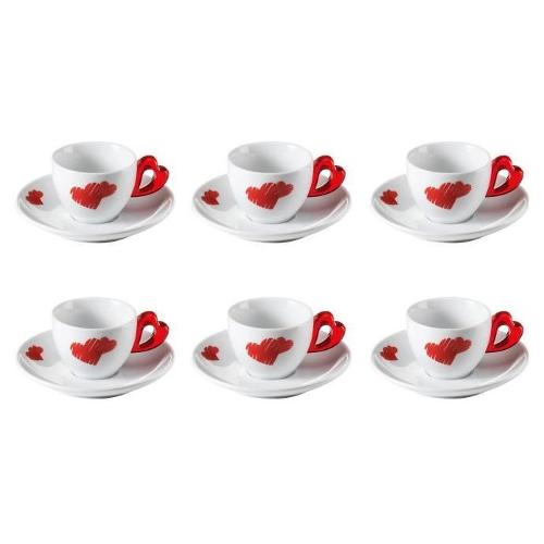 Guzzini Set tazzine caffè con piatto 6 pz (50ml) LOVE Bianco e Rosso 11410165