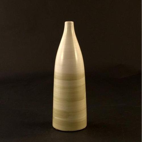 Amicasa Vaso Ceramica (38cm) Bottiglia KART Beige rigato verde 2520 201
