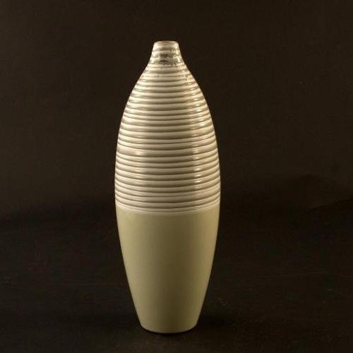 Amicasa Vaso Ceramica (44cm) Bottiglia TWIST Beige rigato verde 1973