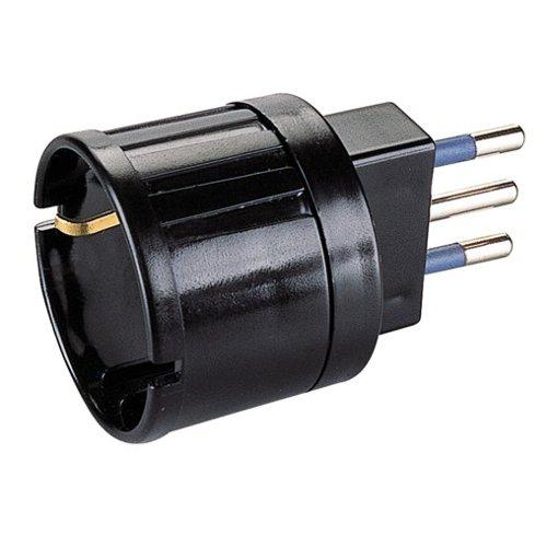 Poly Pool Adattatore con spina italiana 16A 1 presa 2P+T (std italiano 10A e tedesco 16A terra laterale) Nero PP0433 1