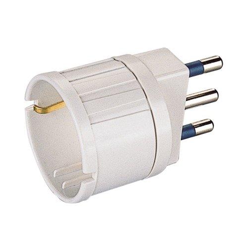 Poly Pool Adattatore con spina italiana 16A 1 presa 2P+T (std italiano 10A e tedesco 16A terra laterale) Bianco PP0432