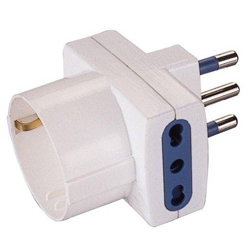 Poly Pool Adattatore con spina italiana 16A 2 prese 2P+T 10/16A bipasso italiano e 1 presa 2P+T (std italiano 10A e tedesco 16A terra laterale) Bianco PP0468