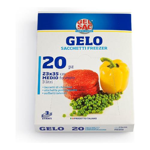 Gel Sac Sacchetti congelatore 20 pz 23x35 cm con laccetti GELO Trasparente azzurro 504077