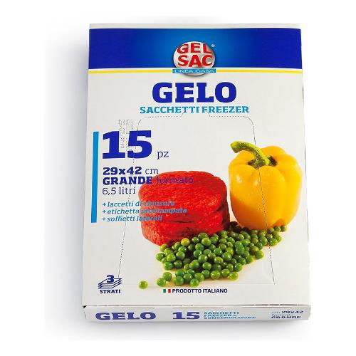 Gel Sac Sacchetti congelatore 15 pz 29x42 cm con laccetti GELO Trasparente azzurro 504084
