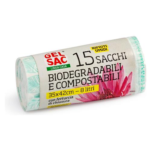 Gel Sac Set sacchi spazzatura 15 pz (8L) con fettuccia BIO Bianco naturale CO100102