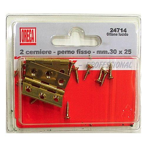 Oreca Set cerniere mobile piane a perno fisso Ottone lucido (3x2,5 cm) 24714