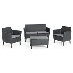 Set Mobili Da Esterno Keter Salvador - 2 Poltrone E Tavolino In Stile Rattan, Colore Cappuccino