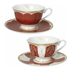 Set tazze te 2pz GOLDEN EYE RED con piattino Rosso e Oro 15 x 7,5 cm 51217