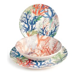 Set 12 Piatti Piani Caribe In Stoneware - Colorati Assortiti